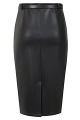 Banned Ada PU Pencil Skirt - 50s Style Secretary Vegan Leather Skirt-Black