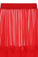Banned Mia Single Layer Petticoat - 50s Style Double Frill Soft Mesh Underskirt-Red