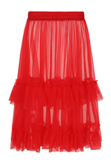Banned Mia Single Layer Petticoat - 50s Style Double Frill Soft Mesh Underskirt-Red