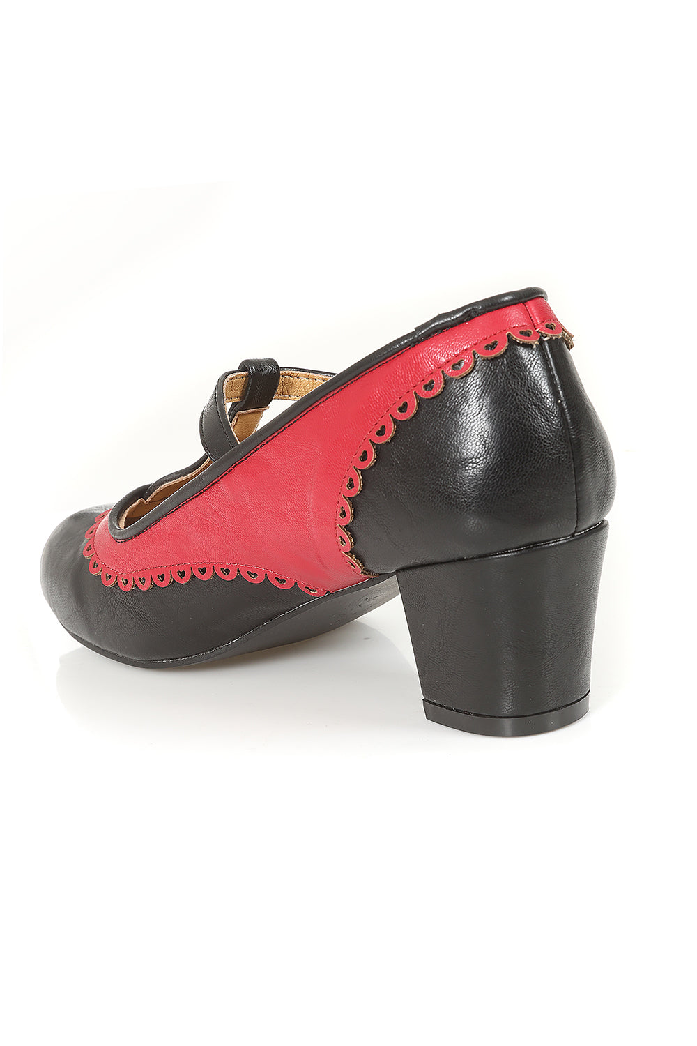Vintage Voyager Banned Pumps - Retro-Inspired T-Strap Two-Tone Mary Janes With Distressed PU Upper-Red/Black