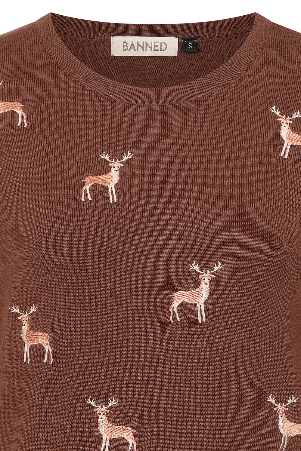 1950's Banned Ruby Sweet Deer Jumper - Vintage Style Reindeer Pattern Knit Sweater-Brown