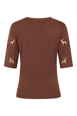 1950's Banned Ruby Sweet Deer Jumper - Vintage Style Reindeer Pattern Knit Sweater-Brown