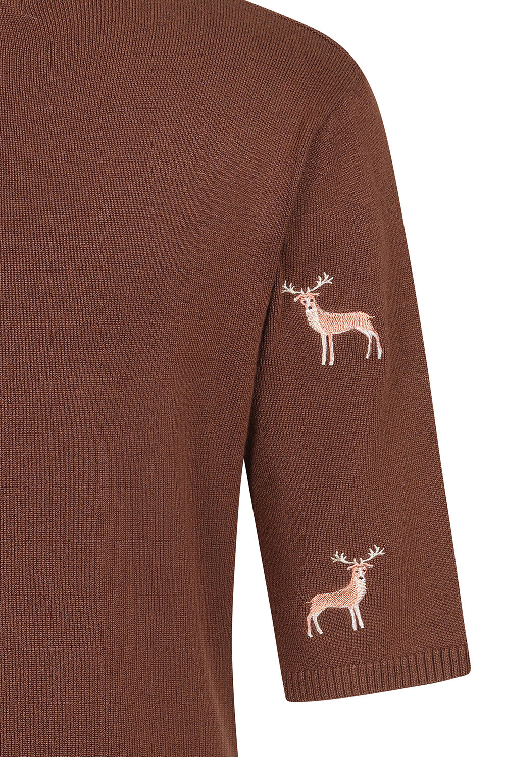 1950's Banned Ruby Sweet Deer Jumper - Vintage Style Reindeer Pattern Knit Sweater-Brown
