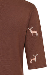 1950's Banned Ruby Sweet Deer Jumper - Vintage Style Reindeer Pattern Knit Sweater-Brown