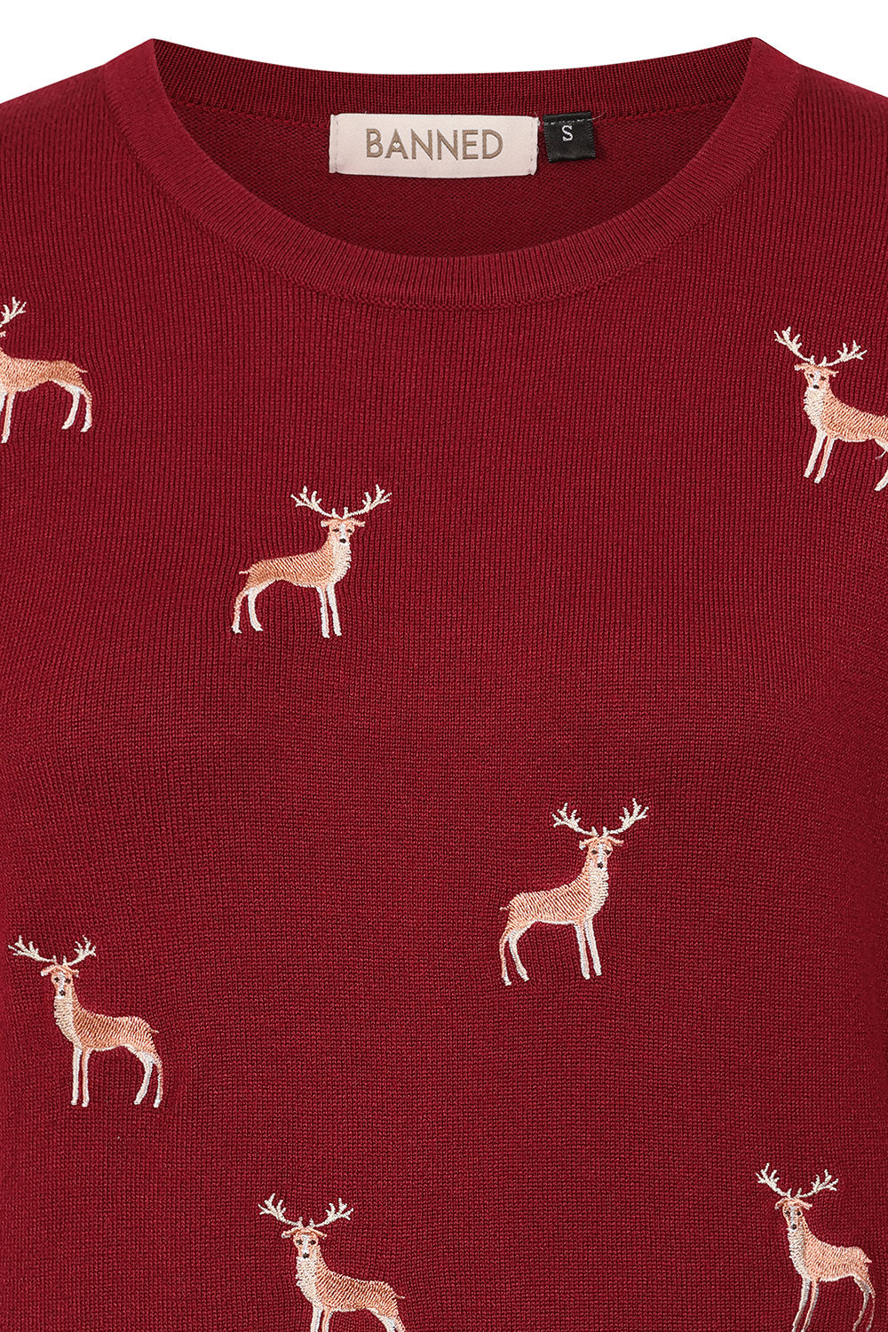 1950's Banned Ruby Sweet Deer Jumper - Vintage Style Reindeer Pattern Knit Sweater-Burgundy