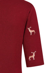 1950's Banned Ruby Sweet Deer Jumper - Vintage Style Reindeer Pattern Knit Sweater-Burgundy