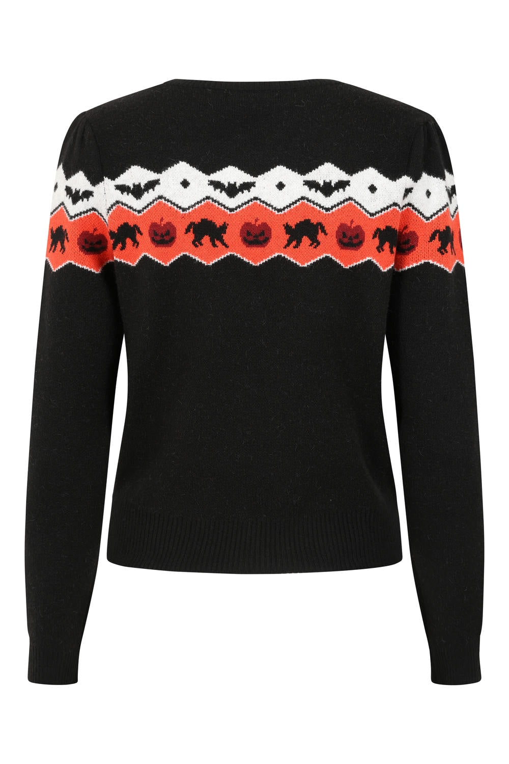 Banned Cindy Halloween Cat Jumper - Retro Style Pumpkin Fair Isle Sweater-Black