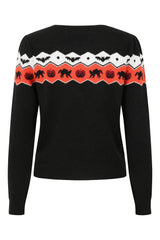 Banned Cindy Halloween Cat Jumper - Retro Style Pumpkin Fair Isle Sweater-Black