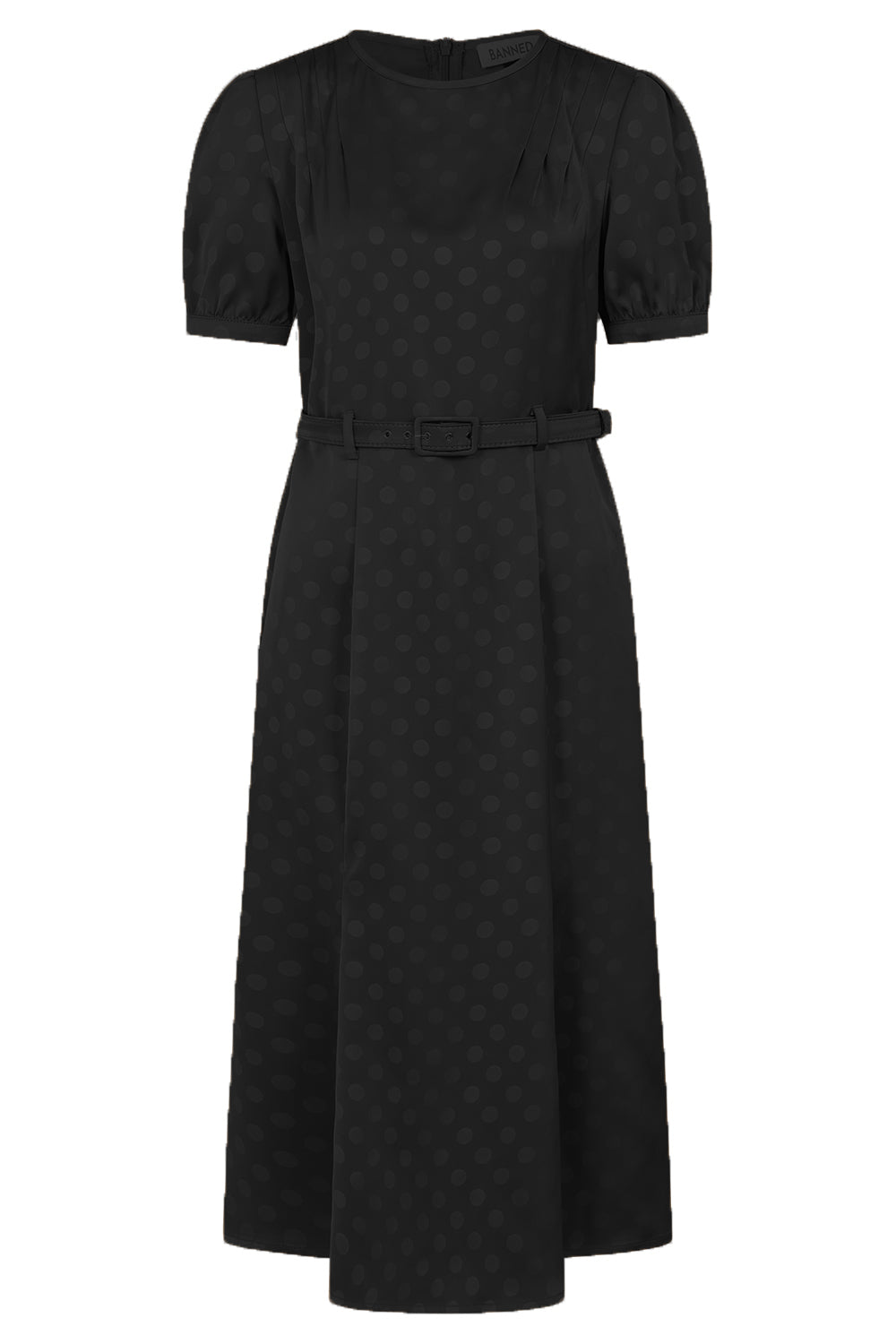 1940's Banned Retro Iris polka dot brown dress -Black