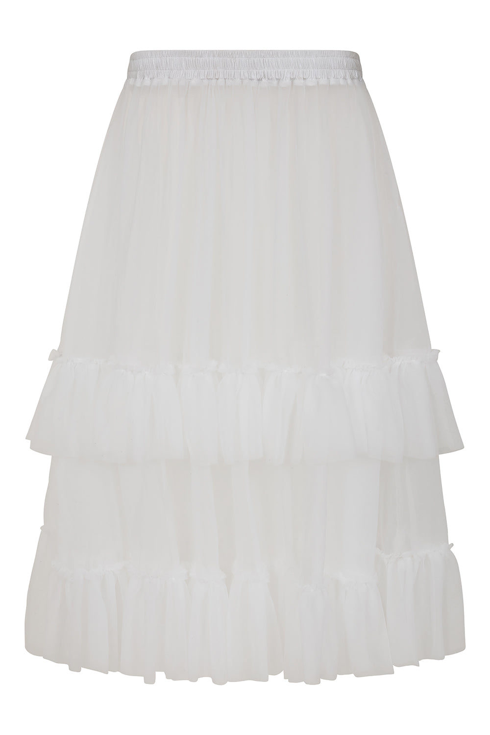 Banned Mia Single Layer Petticoat - 50s Style Double Frill Soft Mesh Underskirt-White