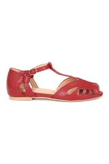 BANNED Retro Secret Love Dapper Sandals Vintage T-Bar Flats With Cut-Out Hearts In Vegan Faux Leather-Burgundy