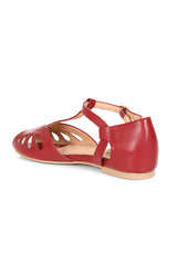 BANNED Retro Secret Love Dapper Sandals Vintage T-Bar Flats With Cut-Out Hearts In Vegan Faux Leather-Burgundy