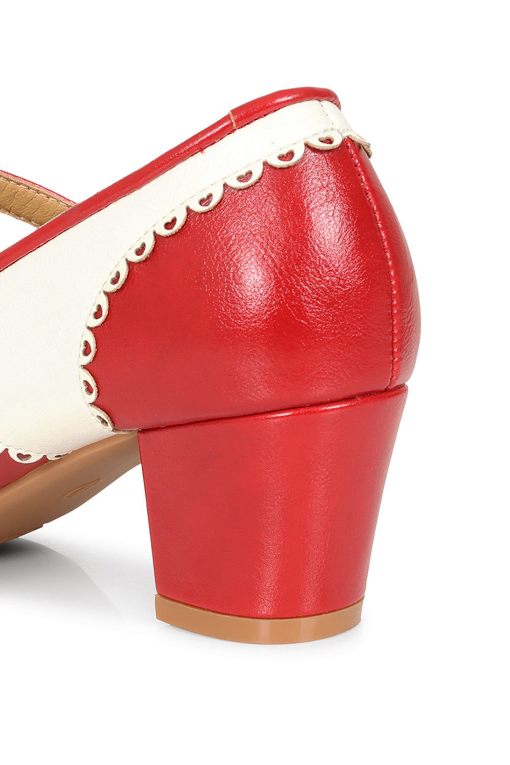 Vintage Voyager Banned Pumps - Retro-Inspired T-Strap Two-Tone Mary Janes With Distressed PU Upper-Red/White