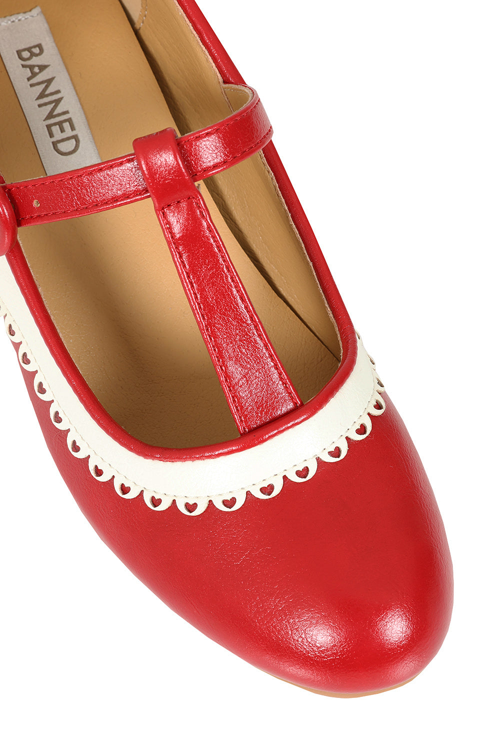 Vintage Voyager Banned Pumps - Retro-Inspired T-Strap Two-Tone Mary Janes With Distressed PU Upper-Red/White