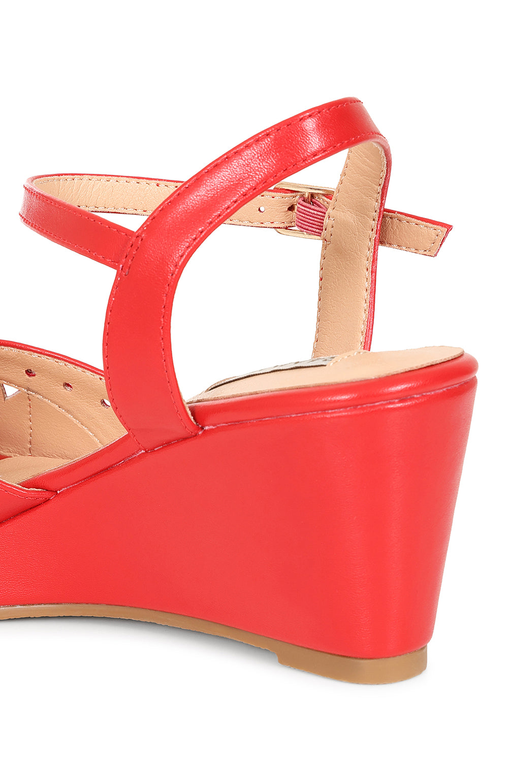 BANNED RETRO Sunny Daze Wedge 1940s-Inspired Cut-Out Peep Toe Sandals With Ankle Strap-Red