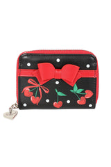 Banned Retro Cherry Bow Handbag Purse   Rockabilly-Inspired Retro Bag with Cherry Motif and Bow Detail-Black