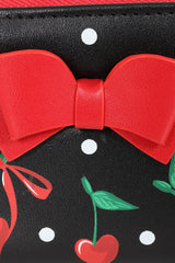 Banned Retro Cherry Bow Handbag Purse   Rockabilly-Inspired Retro Bag with Cherry Motif and Bow Detail-Black
