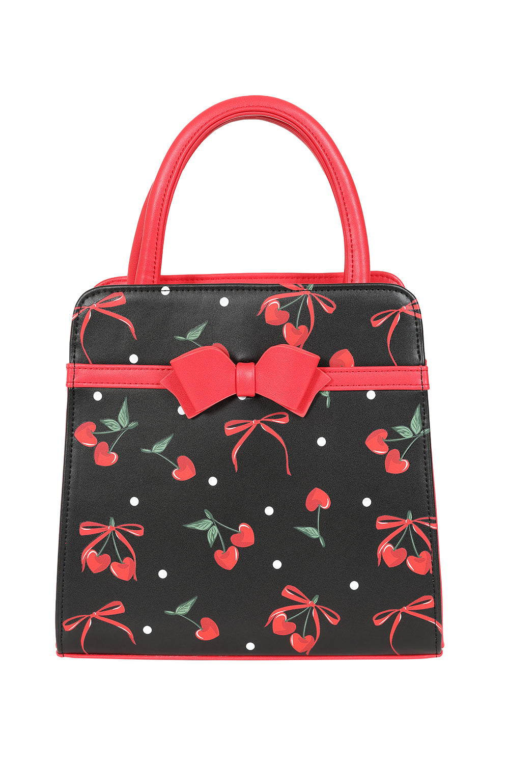 Banned Retro Cherry Bow Handbag   Rockabilly Style Bag with Sweetheart Details-Black