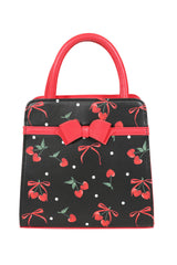 Banned Retro Cherry Bow Handbag   Rockabilly Style Bag with Sweetheart Details-Black