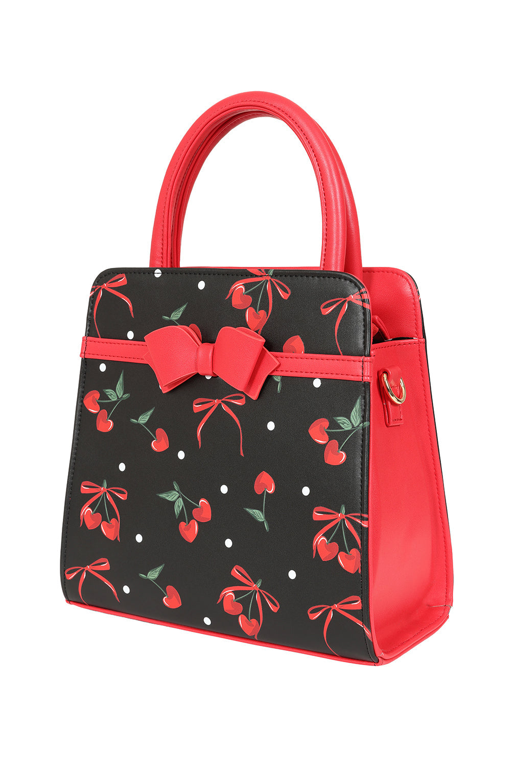 Banned Retro Cherry Bow Handbag   Rockabilly Style Bag with Sweetheart Details-Black