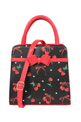 Banned Retro Cherry Bow Handbag   Rockabilly Style Bag with Sweetheart Details-Black