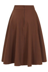 Banned Retro Book Club Swing Skirt with Button and faux flap pocket details-Brown