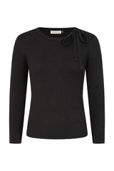 Banned Bella Bow Knit Jumper - 50s Style Keyhole Collar Sweater-Black