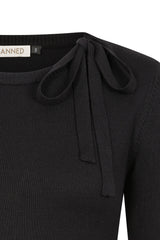 Banned Bella Bow Knit Jumper - 50s Style Keyhole Collar Sweater-Black