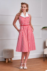 Banned Retro 50s Genevieve Swing Striped Dress-Red