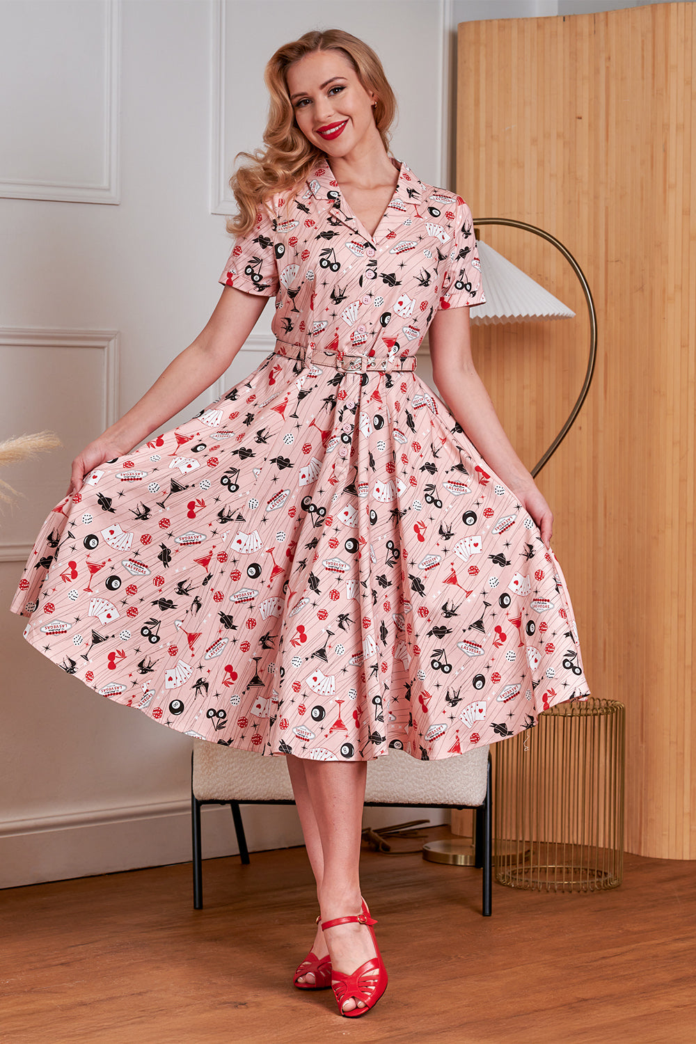 Banned Retro 50s Bella Viva Las Vegas Swing Dress-Pink