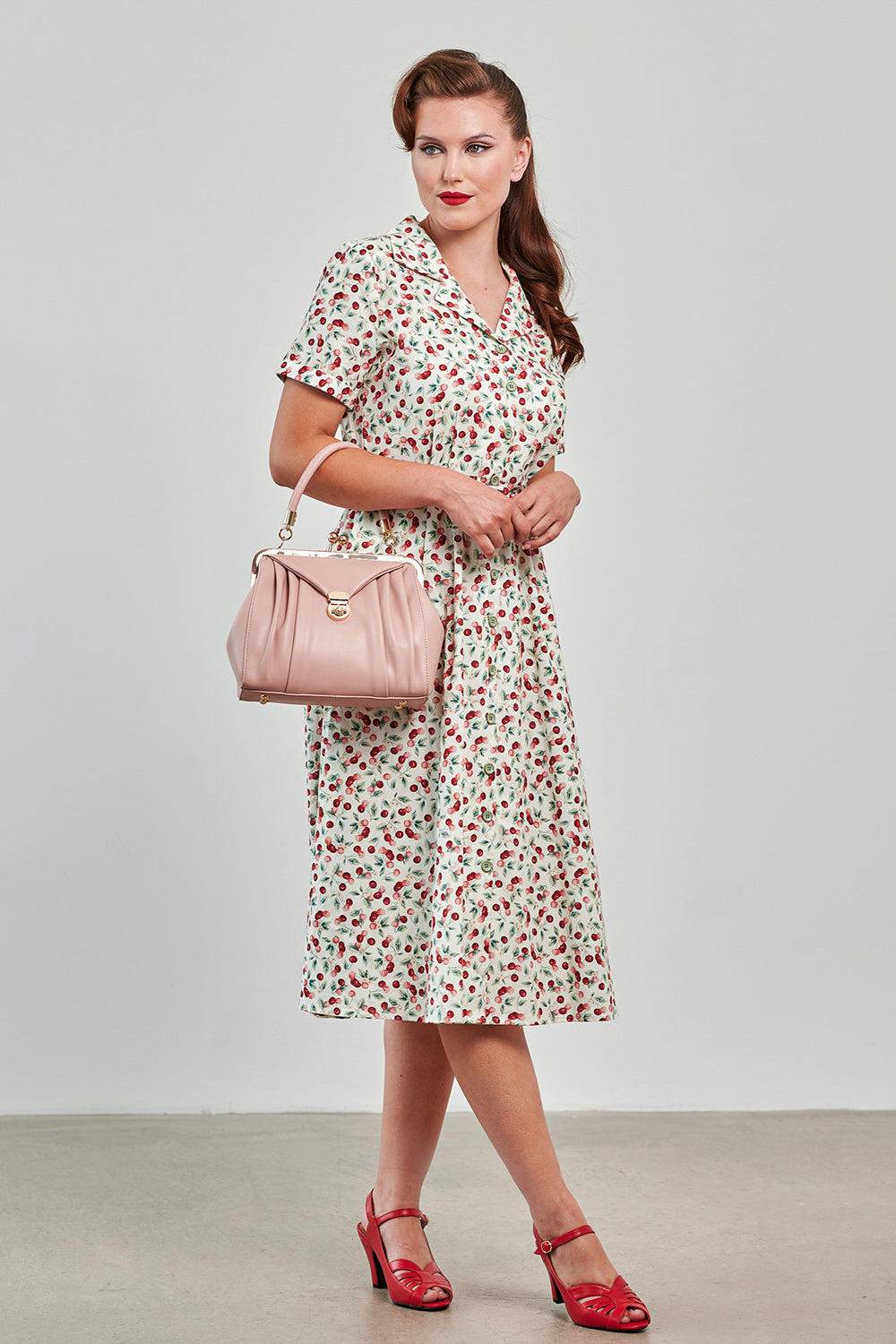Banned Retro 40s Kate Cherry Dress-Cream