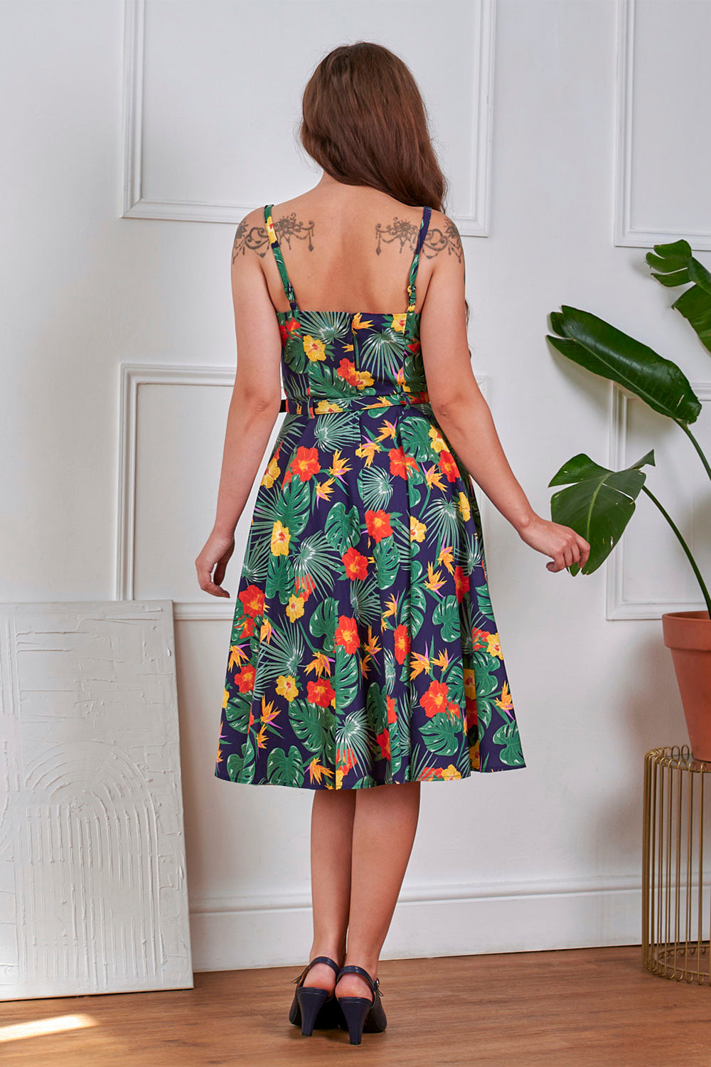 Banned Retro 50s Morena Tropical Summer Sarong Swing Dress-Navy