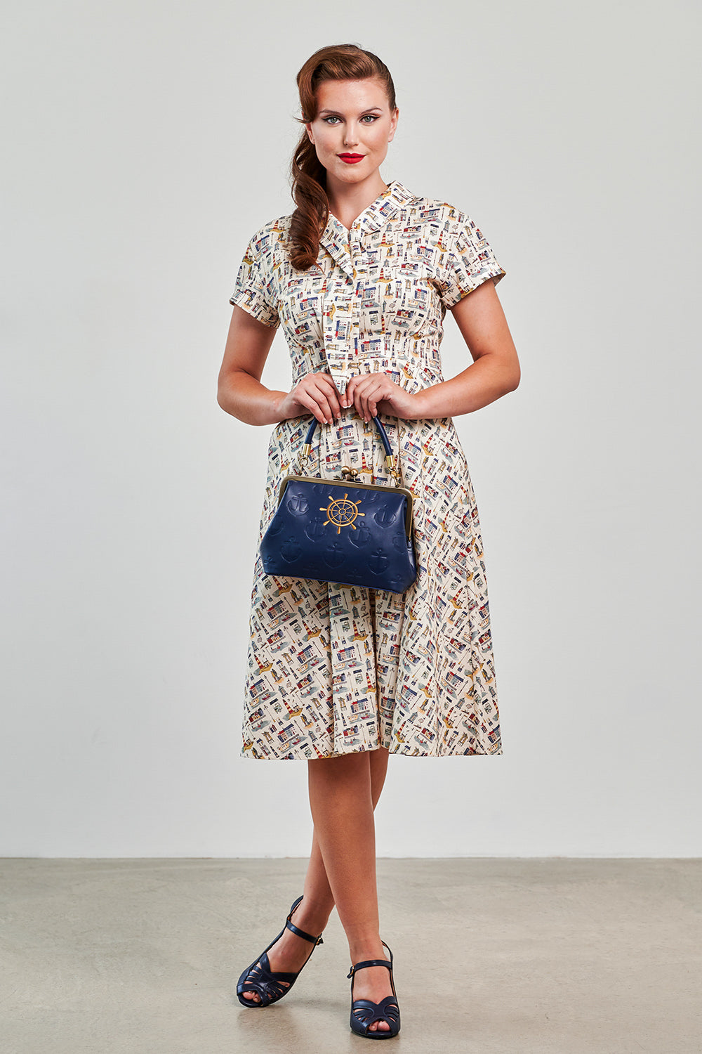 Banned Retro 40s Shirley Seaside Dress-Cream
