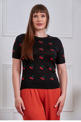 Banned Retro 50s Sonia Fair Isle Cherry Top-Black