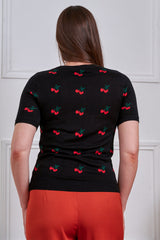 Banned Retro 50s Sonia Fair Isle Cherry Top-Black