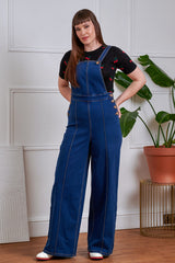 Banned Tamara Palazzo Dungarees - 40s Style Wide Leg Denim Overalls-Denim/Blue