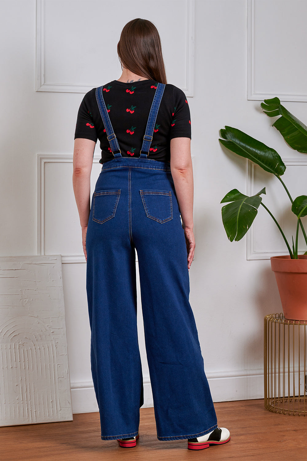 Banned Tamara Palazzo Dungarees - 40s Style Wide Leg Denim Overalls-Denim/Blue