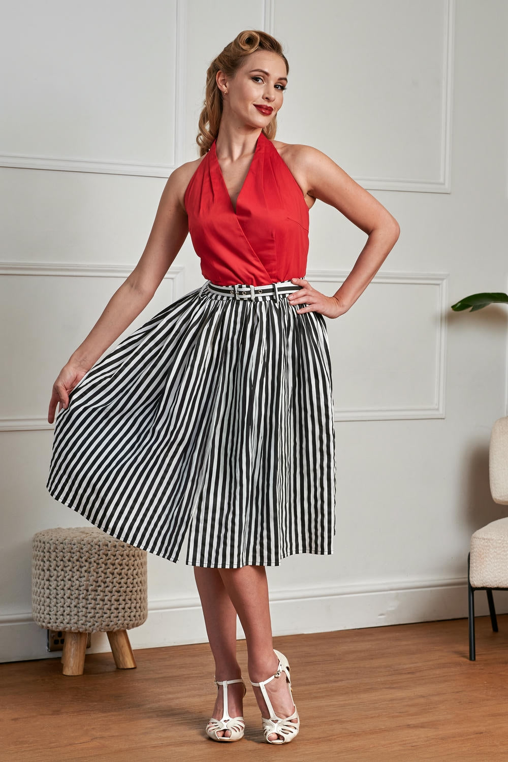 Banned Retro 50s Mila Striped Circle Swing Skirt And-Black/White