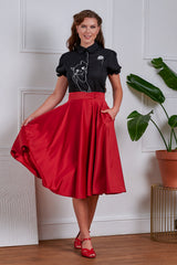 Banned Retro Adorable Cat Embroidered Puff-Sleeve Blouse-Black