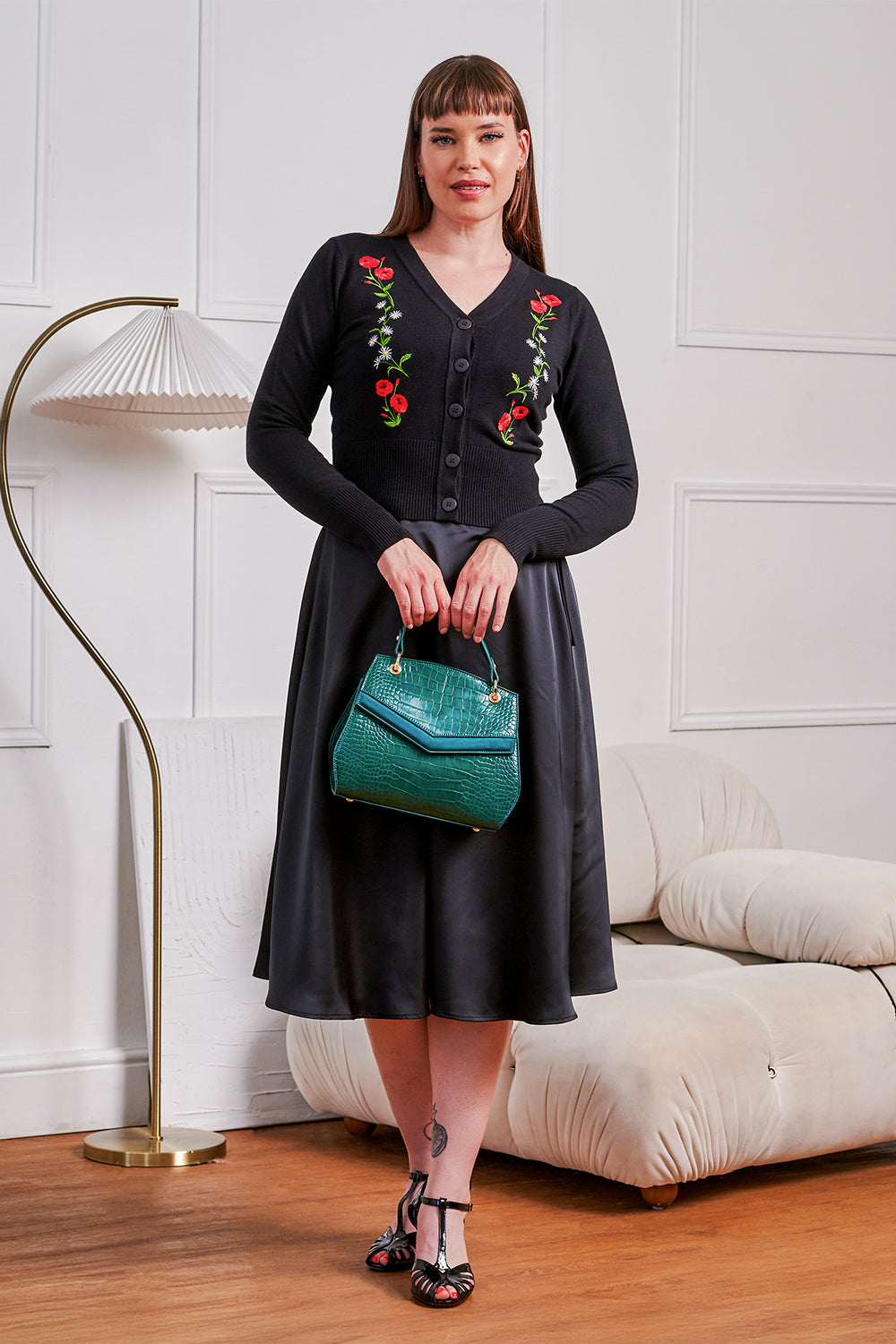 Banned 50s Nara Froses And Daisies Cardigan-Black