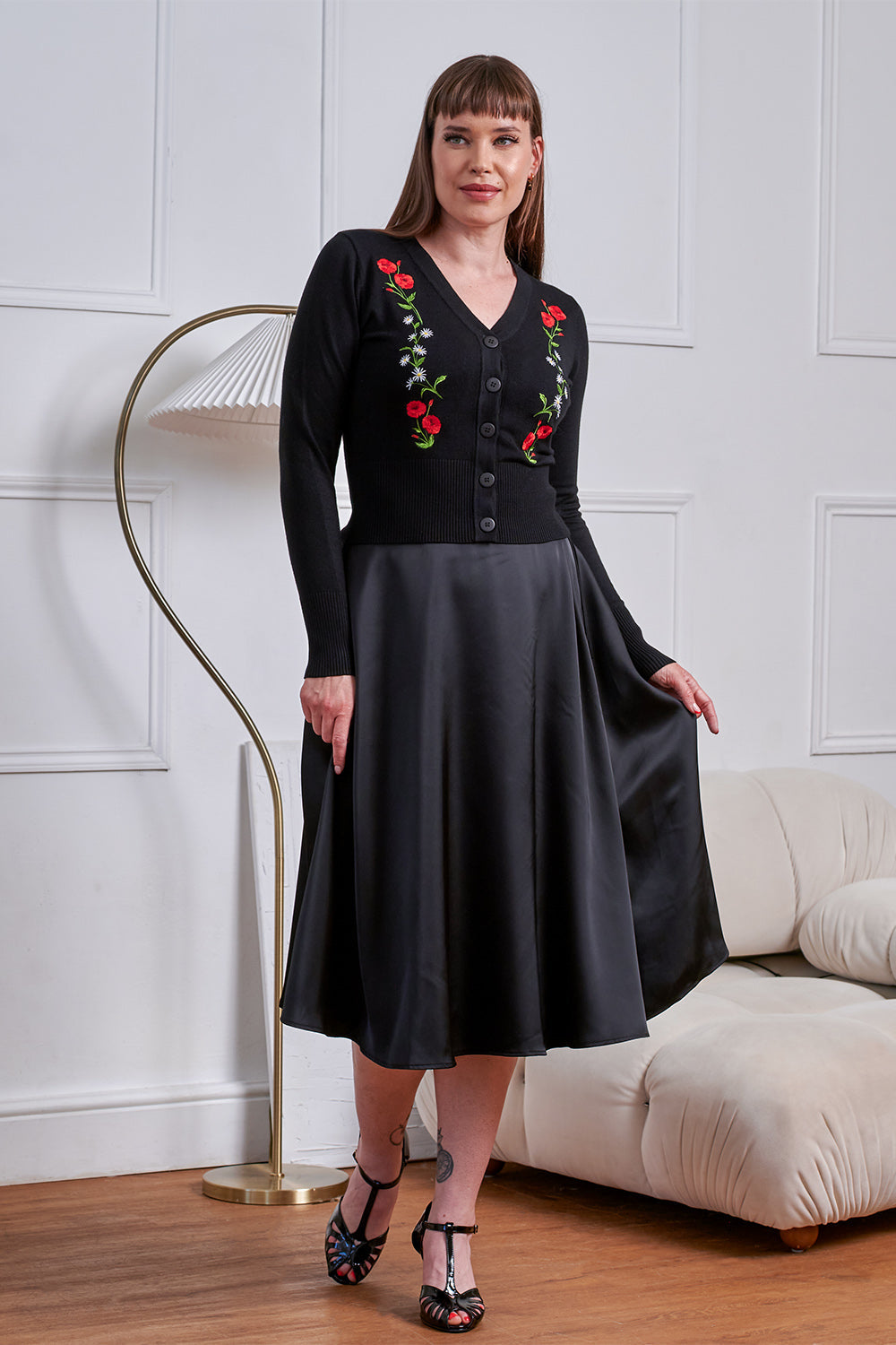 Banned 50s Nara Froses And Daisies Cardigan-Black