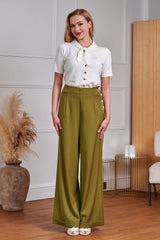 Ottavia 40s Classic Trousers With Buttons On Side-Olive