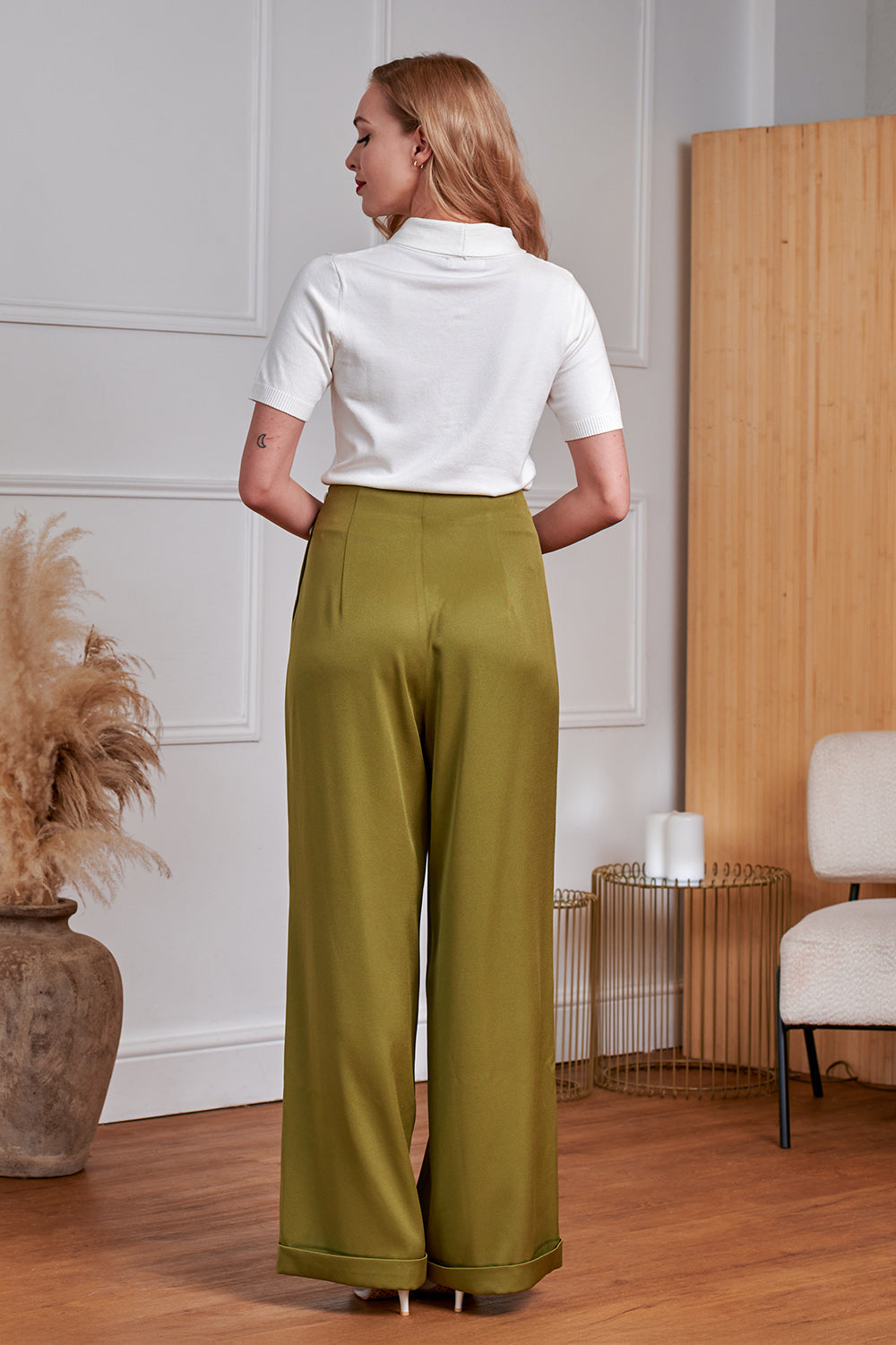 Ottavia 40s Classic Trousers With Buttons On Side-Olive