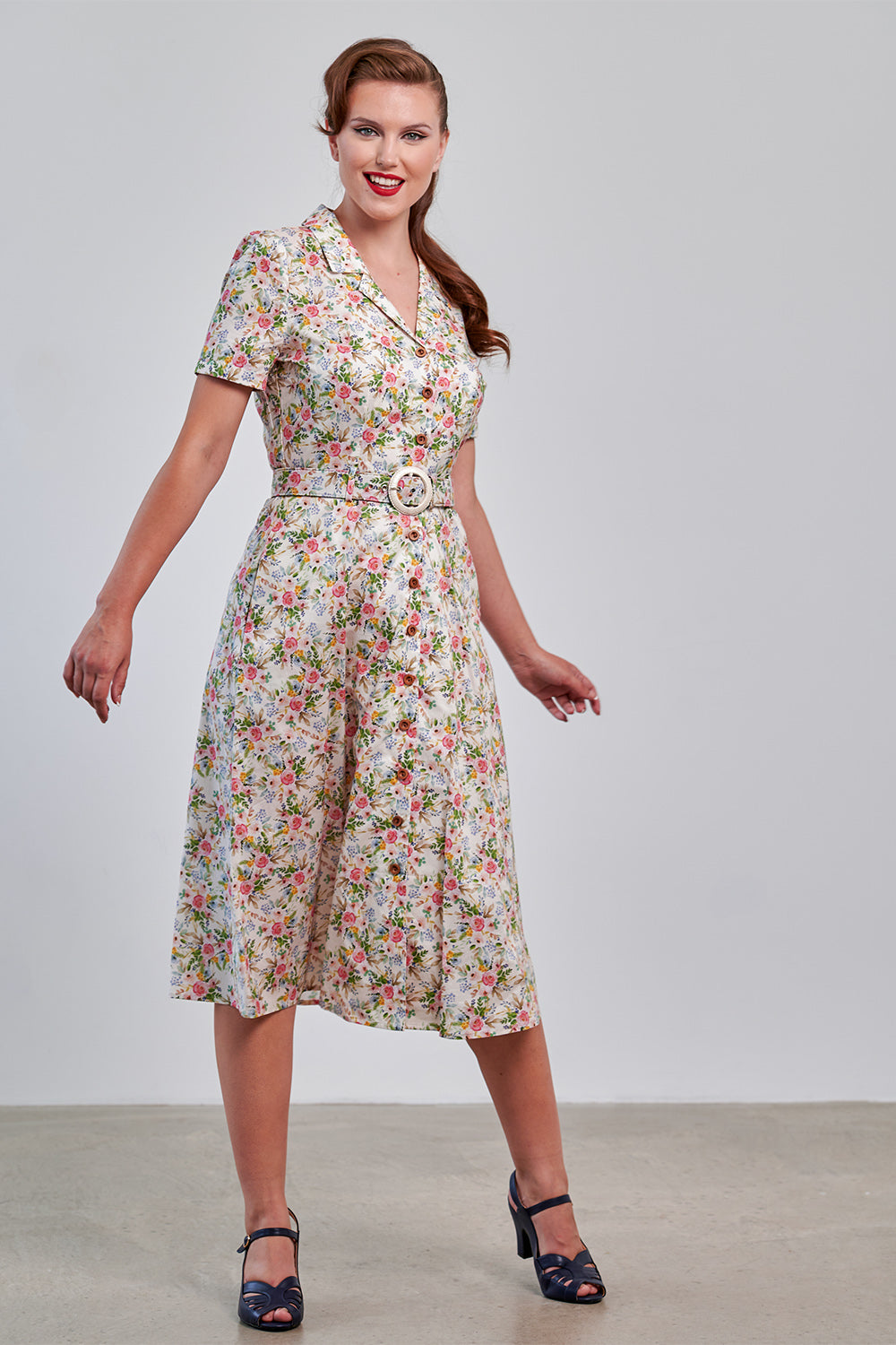 Banned Retro 40s Kate Bloom Dress-Cream