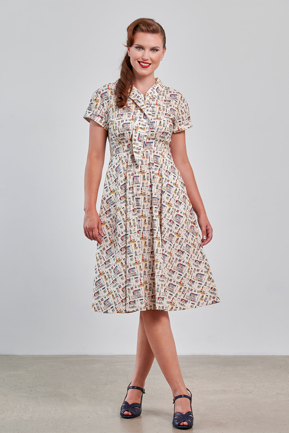 Banned Retro 40s Shirley Seaside Dress-Cream