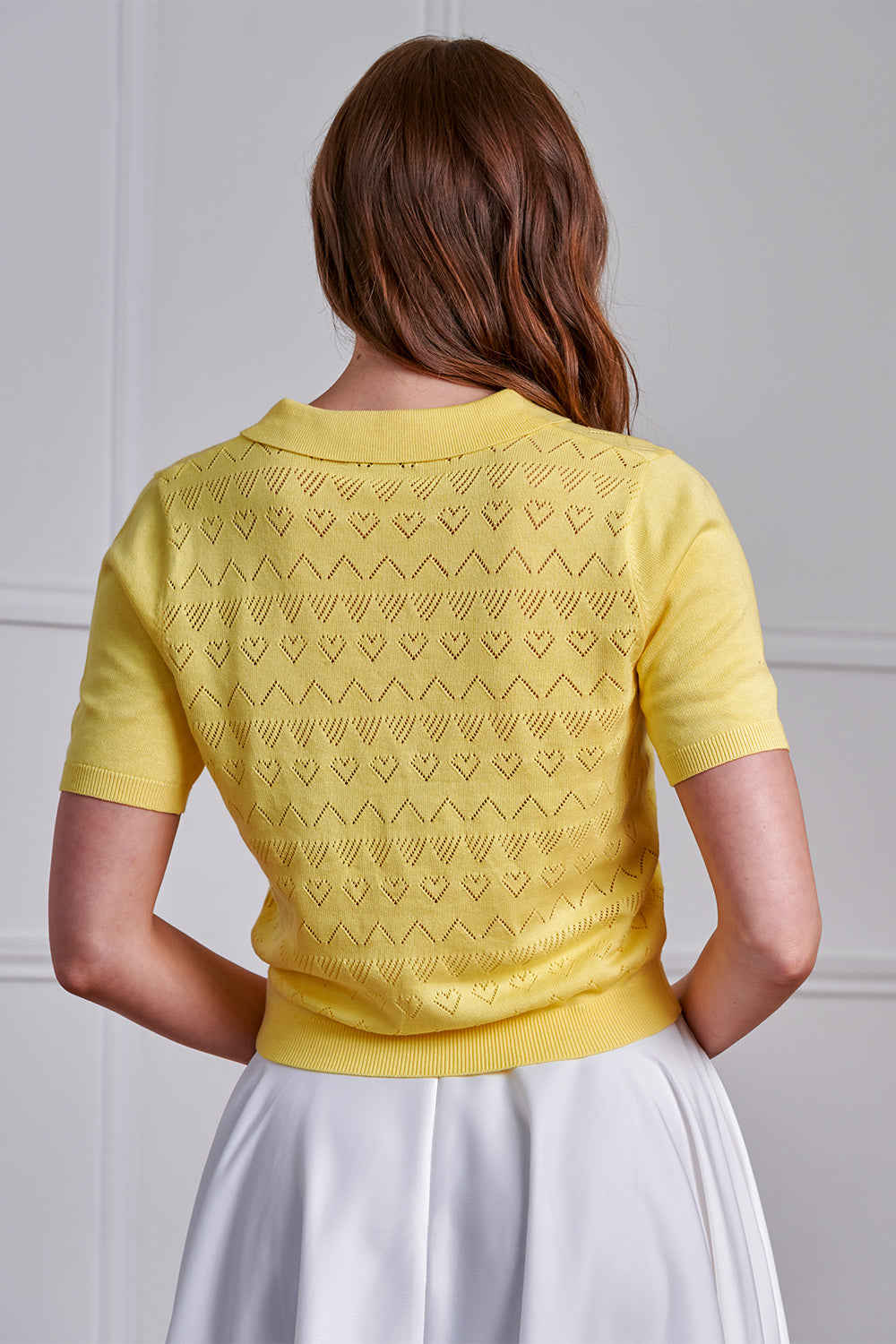 Banned Retro 50s Hearts Waves Cardigan-Yellow