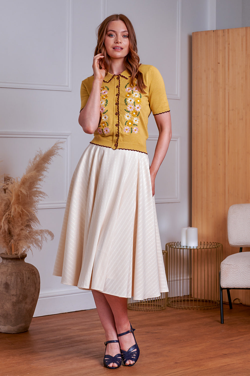 Banned Retro 50s Penny Flower Cardigan-Yellow