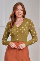 Banned Retro 50s Fearn Flower Cardigan-Green