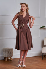 Banned Retro 50s Sky Polka Wrap Dress-Brown