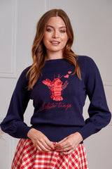 Banned Retro 50s Joy Lobster Jumper-Navy